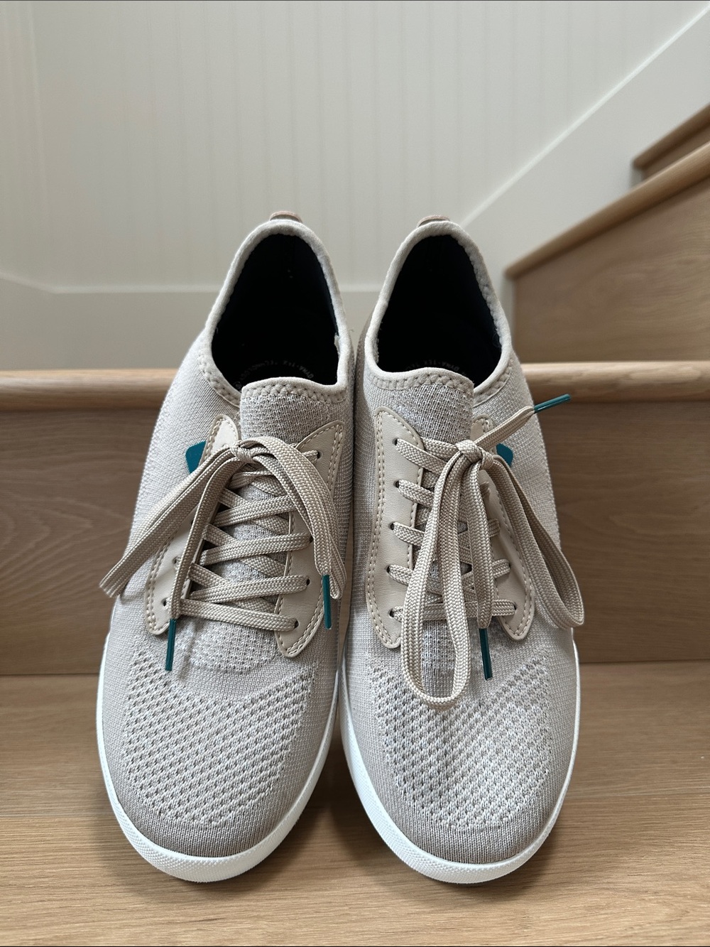 Vessi Unisex Weekend Sneakers in Beige with Teal Accents - 100% Waterproof